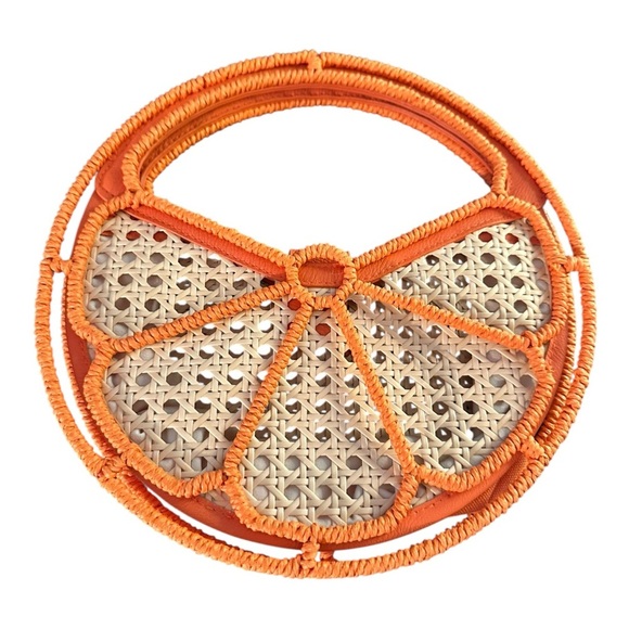 ✨ Straw Caning Orange Fruit Tote Bag Clutch New Without Tags - Picture 5 of 9